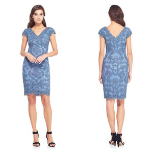 Women's Tadashi Shoji Parker Textured Blue Lace Cocktail Dress Size 2